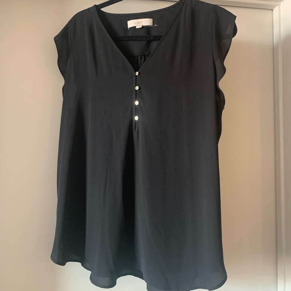 Loft black blouse with flutter sleeves - large
